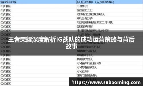 王者荣耀深度解析IG战队的成功运营策略与背后故事