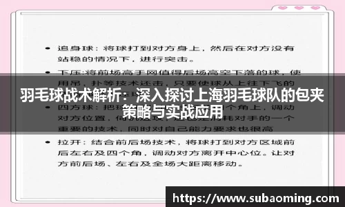 羽毛球战术解析：深入探讨上海羽毛球队的包夹策略与实战应用
