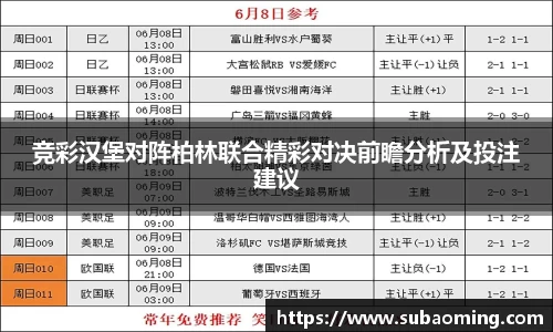 竞彩汉堡对阵柏林联合精彩对决前瞻分析及投注建议